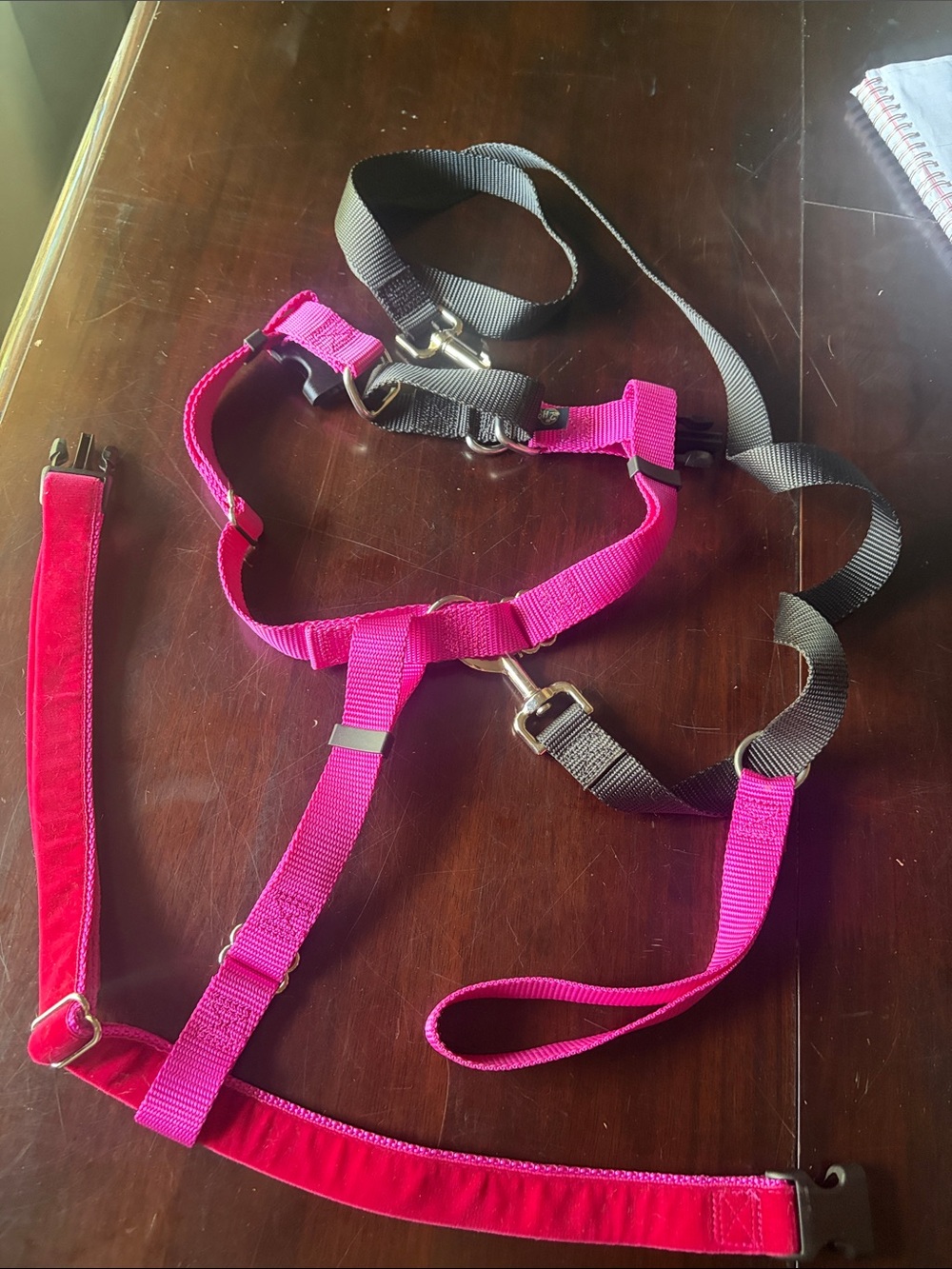 Adjustable Pink and Black Dog Harness with Matching Pink Leash